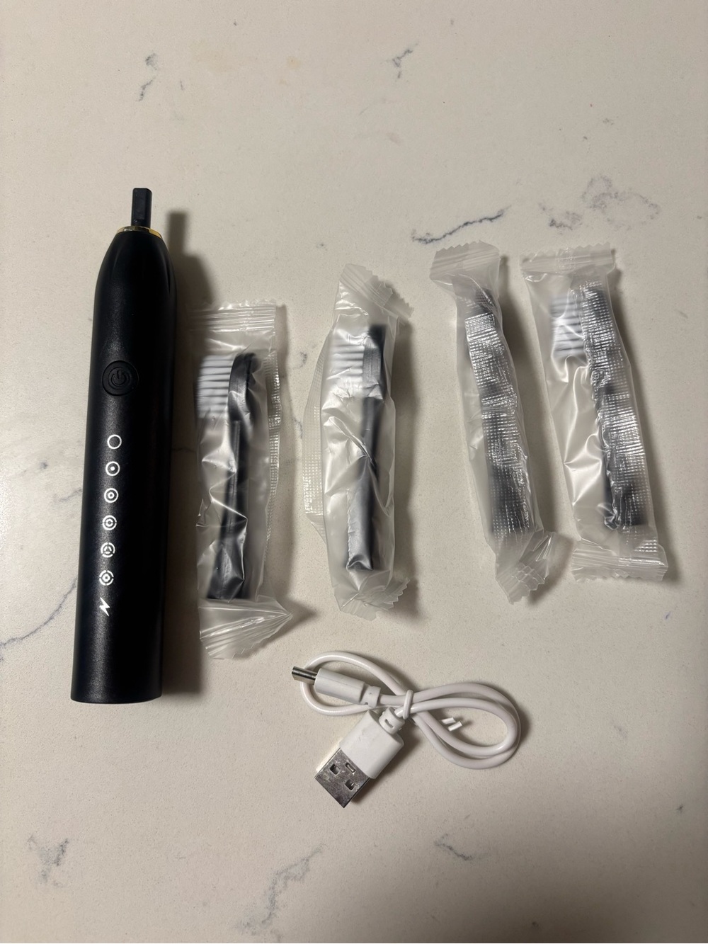 Black Electric Rechargeable Toothbrush with Replacement Heads